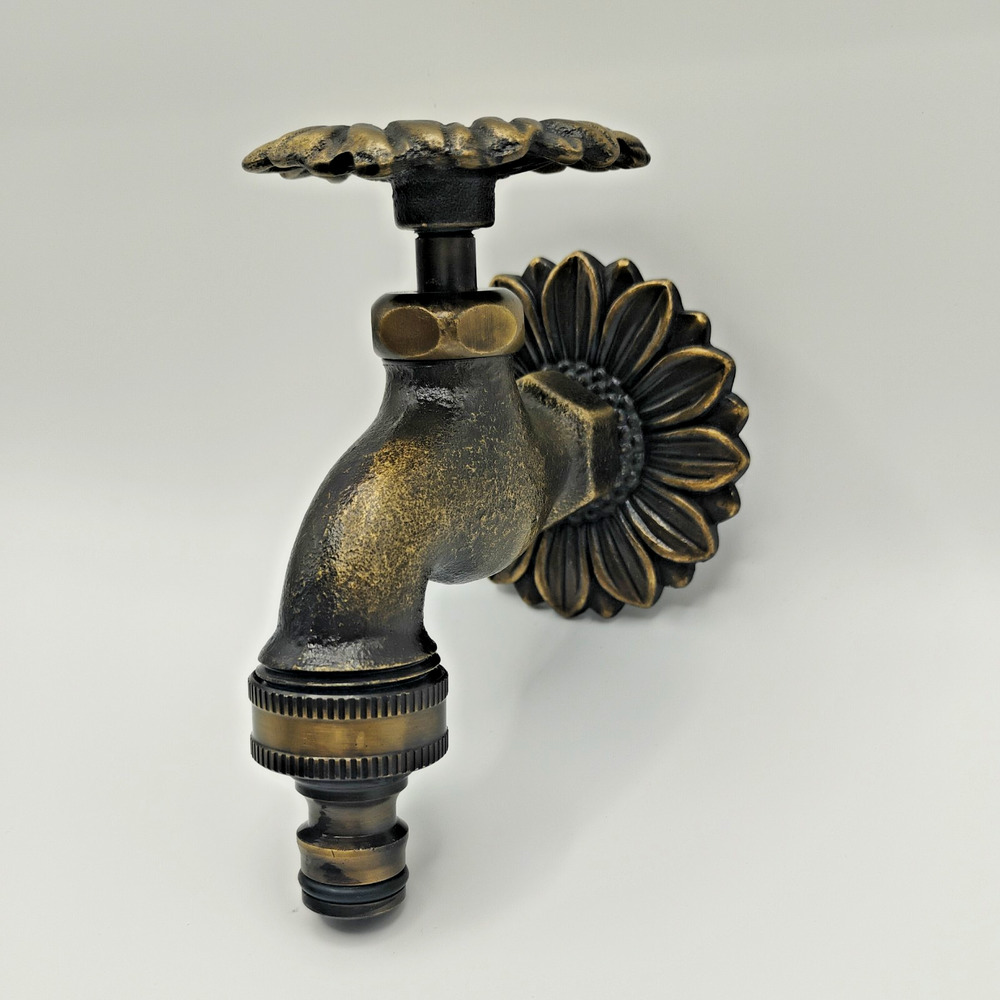 Solid Brass Sunflower garden faucet decorative Outdoor Spigot Wall Tap Unused
